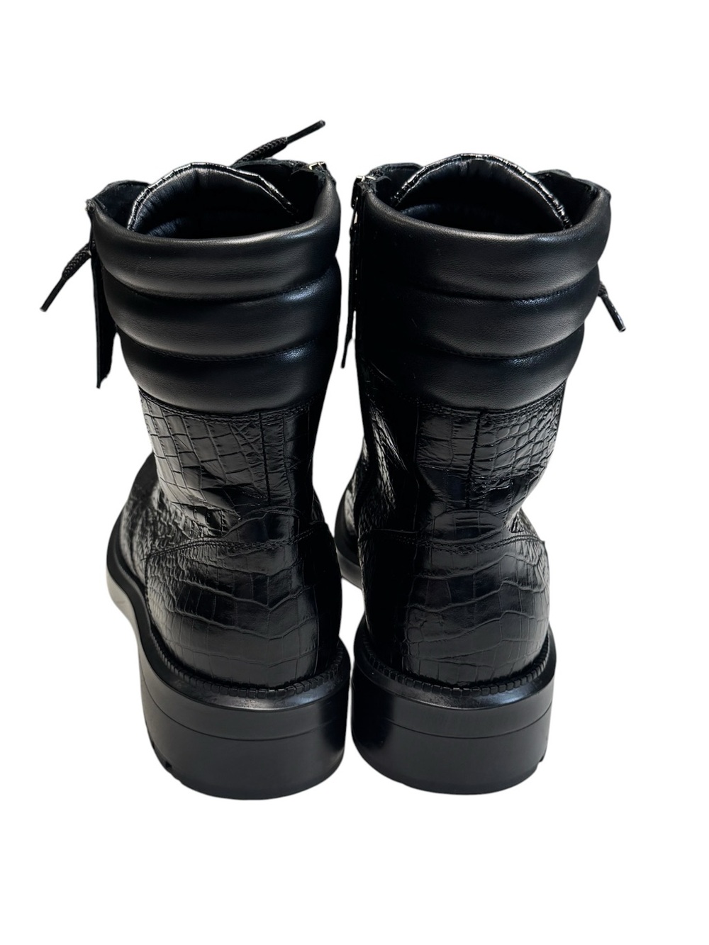 Aquatalia Black Croc Embossed Leather Combat Lace-Up Zip Ankle Boot US Women's 9 - Picture 4 of 12